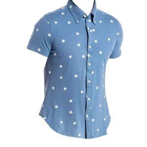Brooks Brothers Blue Printed White Star Button Down Short Sleeve Shirt‎